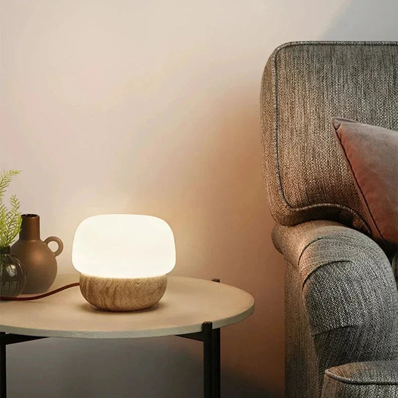 Zyri Mushroom Travertine Table Lamp | Celestre