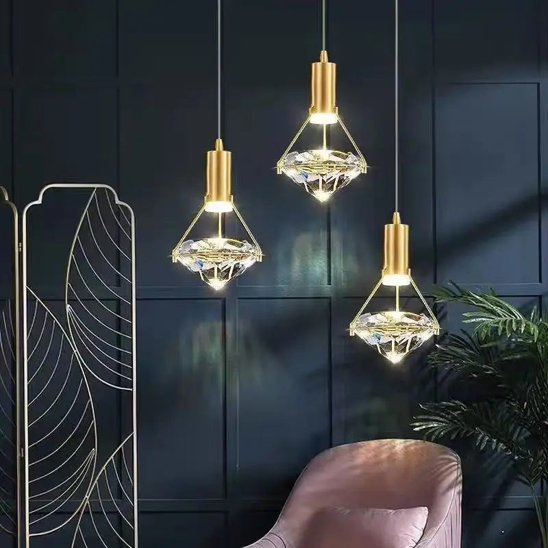 Vorna Modern Brass Crystal Diamond Pendant Light | Celestre