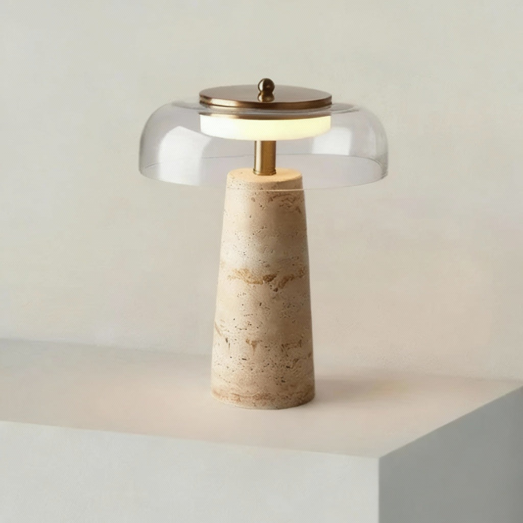 Zyre Travertine Mushroom Table Lamp | Celestre