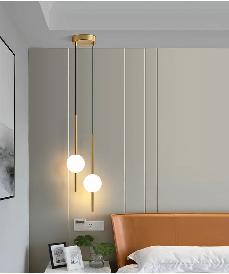 Olure Glass Ball Pendant Light Brass 2 Heads | Celestre