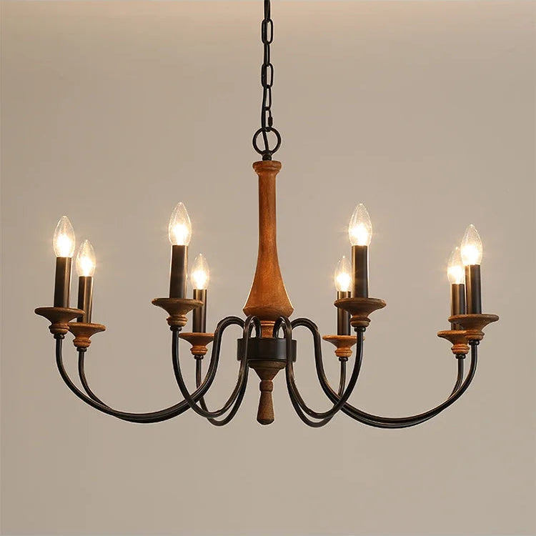 Luvo Wood Spindle Chandelier Black 8 Heads | Celestre