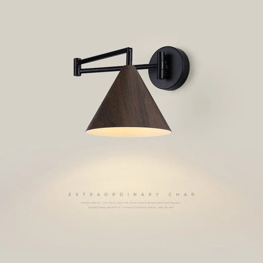 Saelo Nordic Wood Grain Cone Swing Arm Wall Light | Celestre