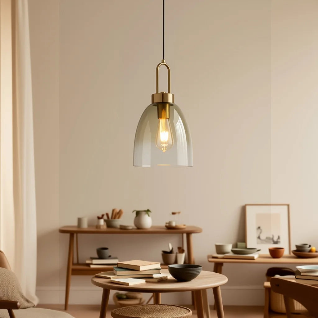 Duvra Nordic Smoked Glass Bell Pendant Light Gold | Celestre