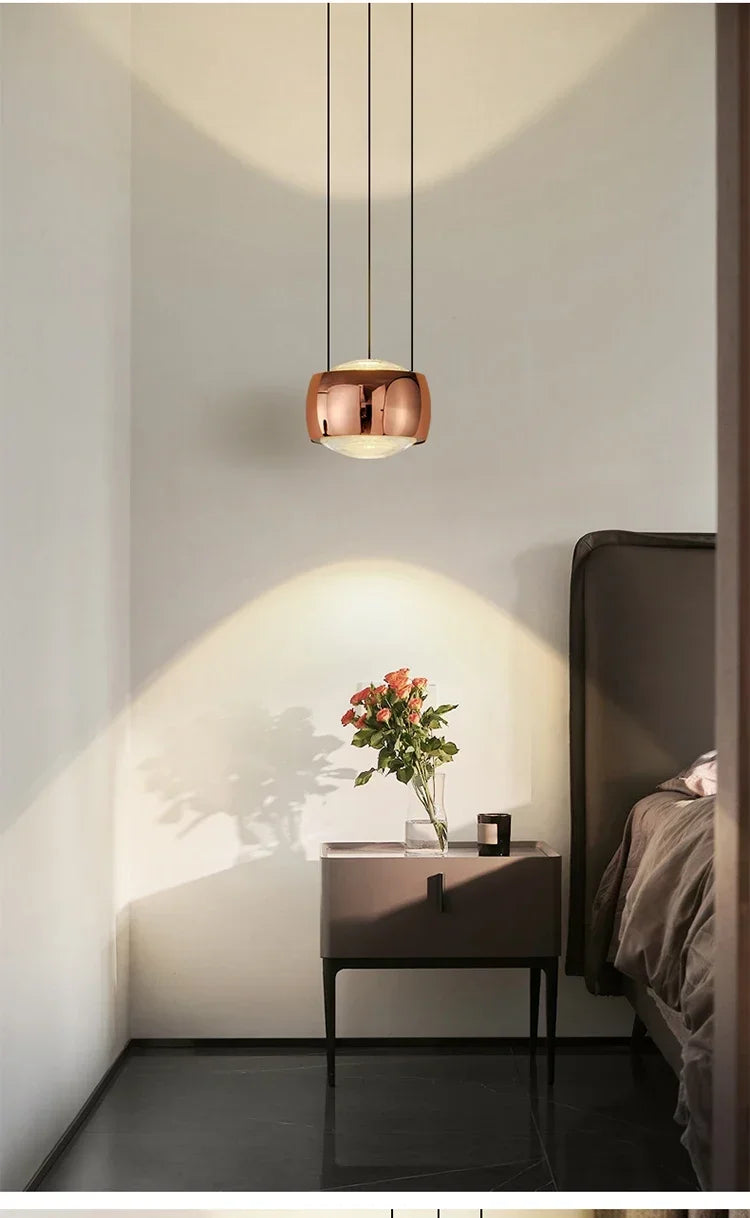 Mavri Minimalist Lens Drum LED Pendant Light Rose Gold | Celestre