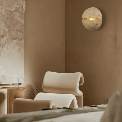 Eris Travertine Cracked Sphere Wall Light | Celestre
