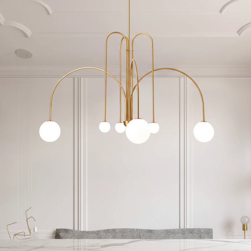 Niva Nordic Swoop-Arm Chandelier Gold D 100 x H 85 | Celestre