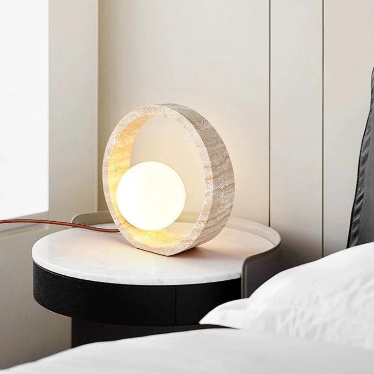 Neli Nordic Travertine Ring Table Lamp | Celestre