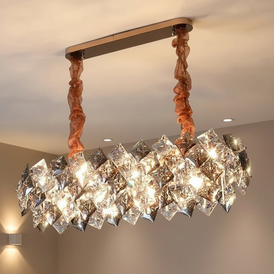 Bella Shingled Crystal Linear Chandelier L100 cm | Celestre