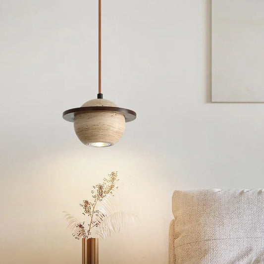 Brevi Saturn Travertine Pendant Light | Celestre