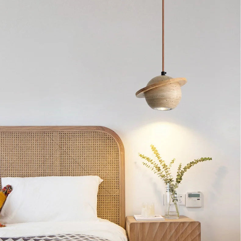 Brevi Saturn Travertine Pendant Light | Celestre
