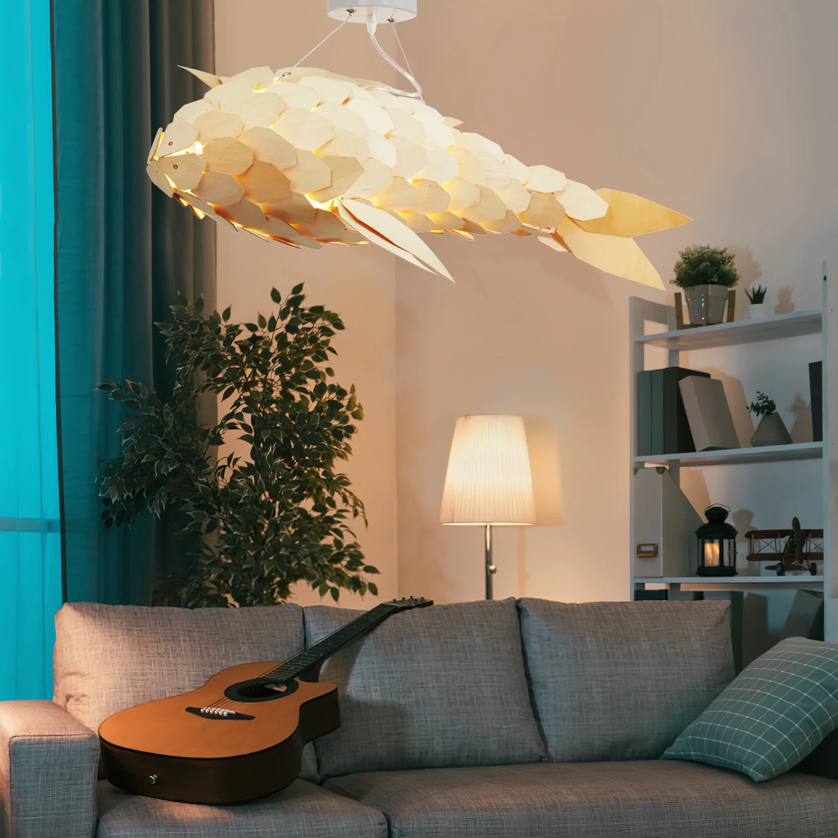 Airi Wooden Fish Pendant Light | Modern Wabi Sabi Biomorphic Hanging ...