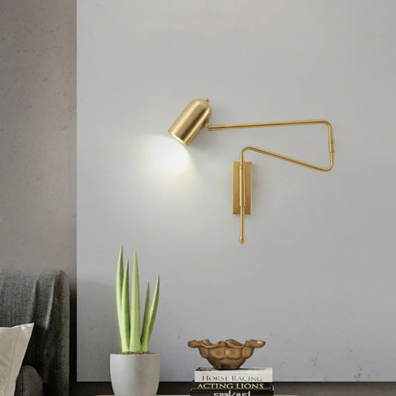 Arvel Minimalist Iron Swing Arm Wall Light Gold | Celestre