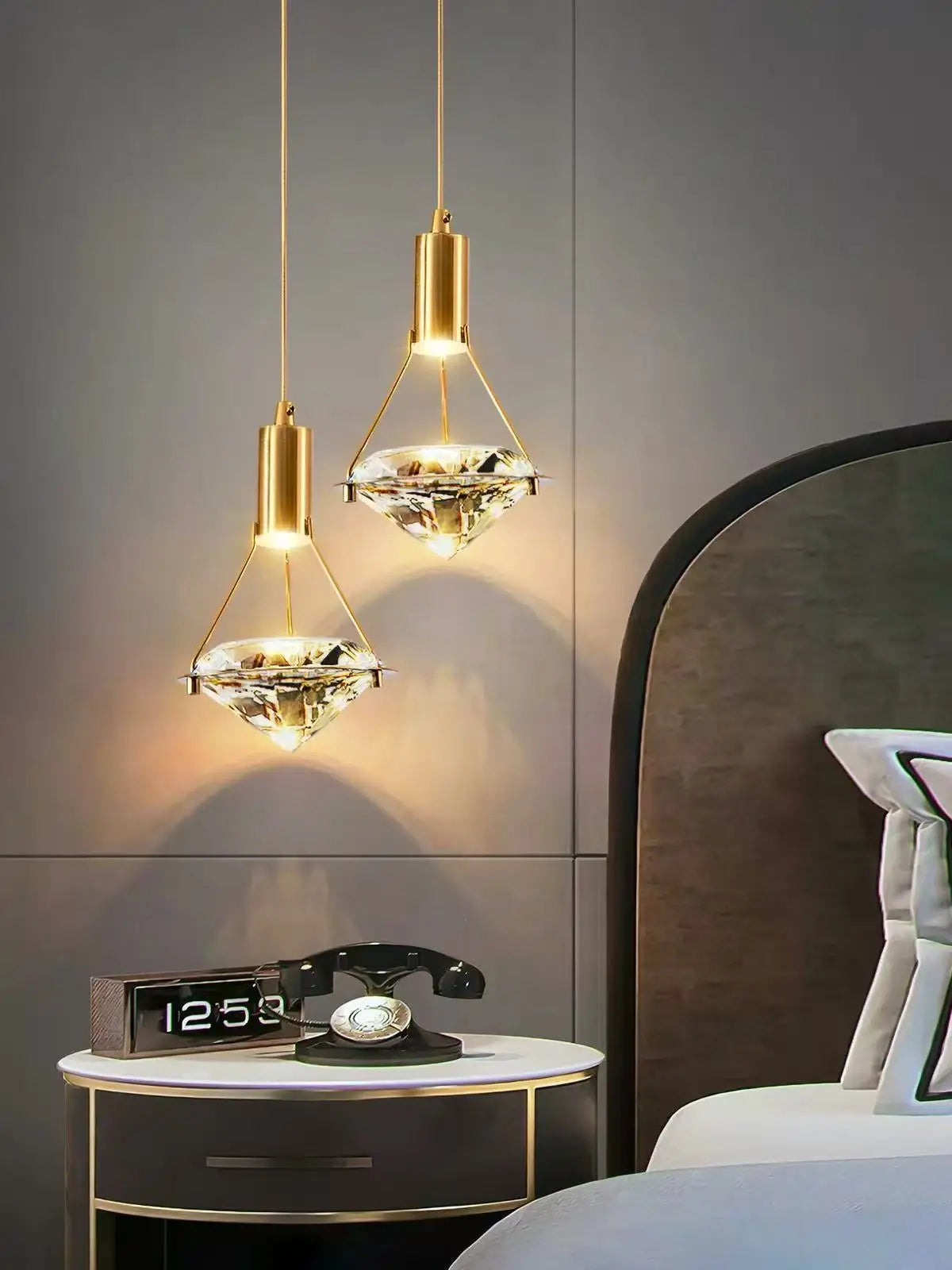 Vorna Modern Brass Crystal Diamond Pendant Light 12cm | Celestre