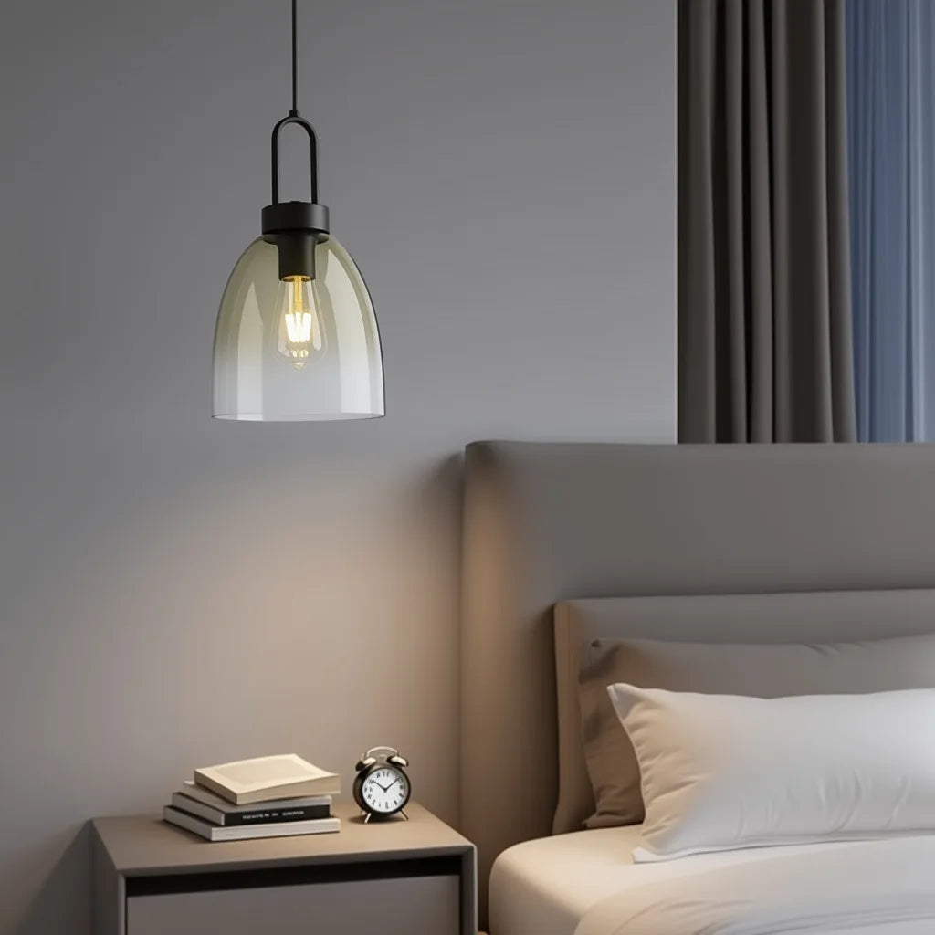 Duvra Nordic Smoked Glass Bell Pendant Light Black | Celestre