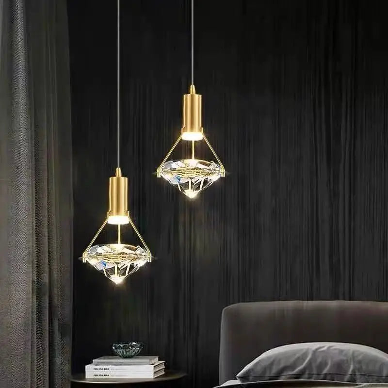 Vorna Modern Brass Crystal Diamond Pendant Light | Celestre