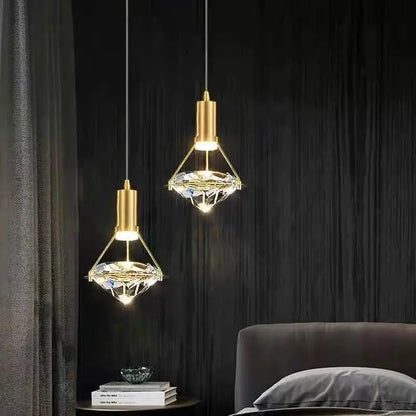 Vorna Modern Brass Crystal Diamond Pendant Light | Celestre