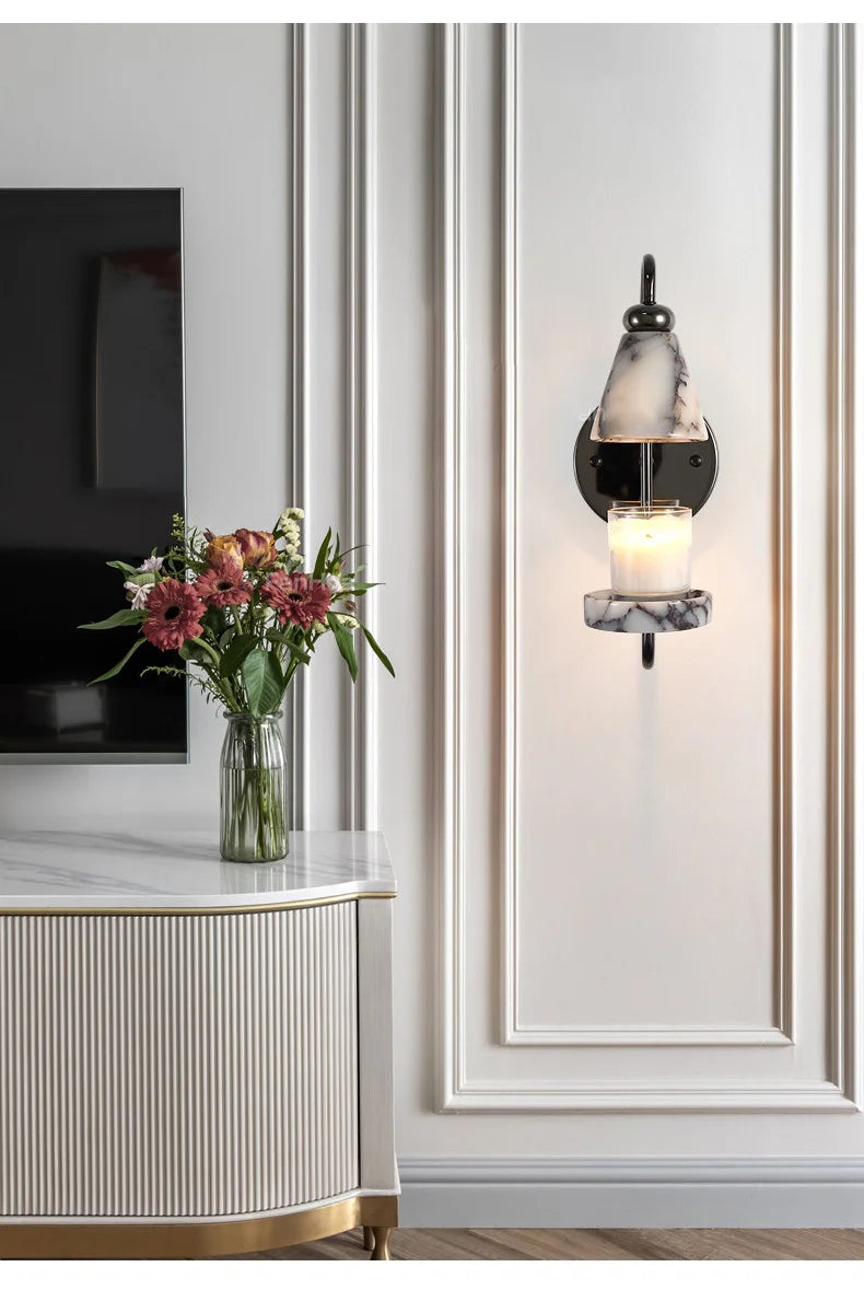 Elvy Art Deco Marble Candle Holder Wall Light | Celestre