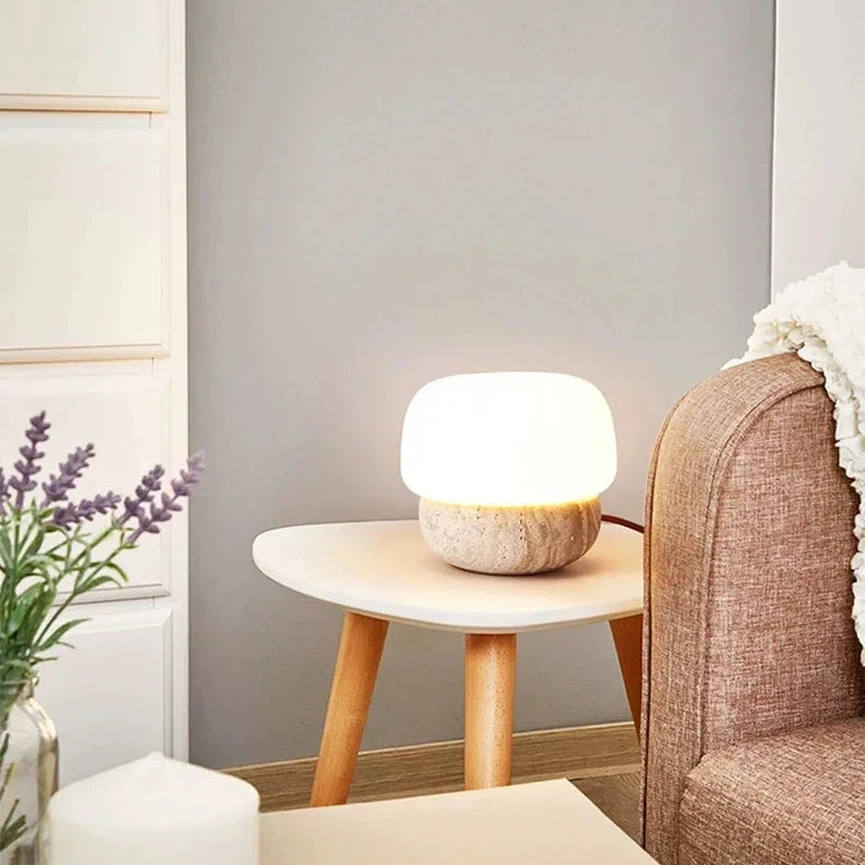 Zyri Mushroom Travertine Table Lamp | Celestre
