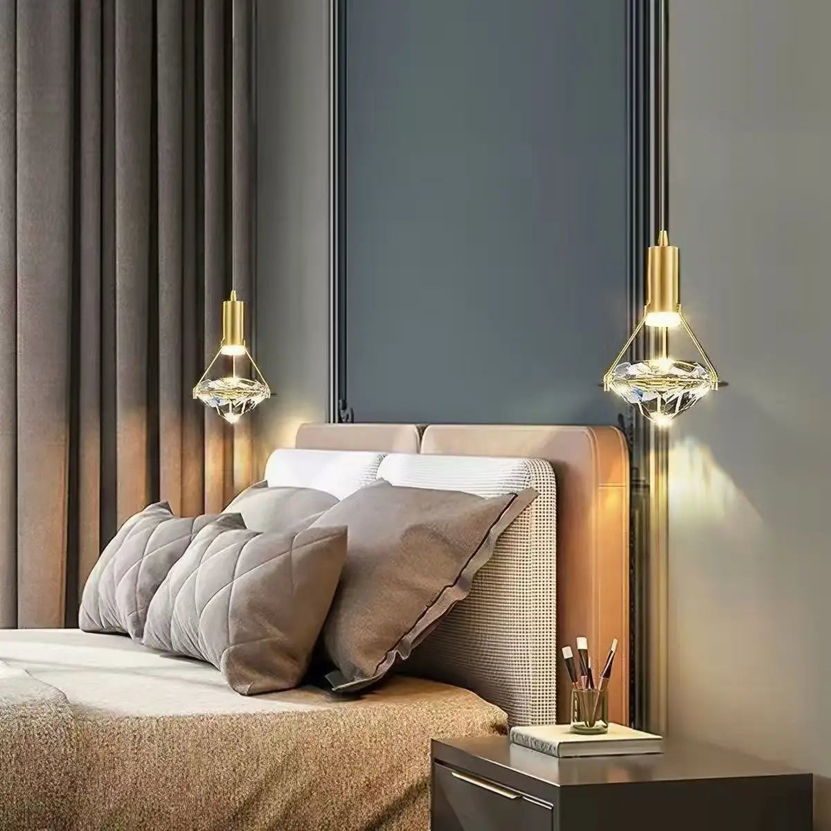 Vorna Modern Brass Crystal Diamond Pendant Light | Celestre