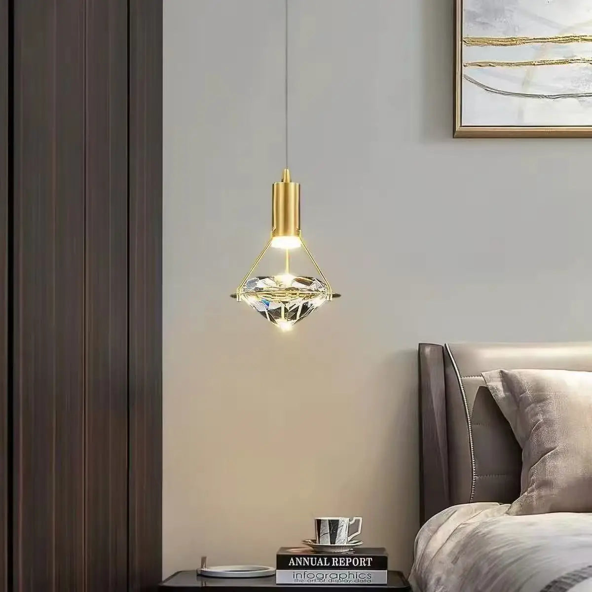 Vorna Modern Brass Crystal Diamond Pendant Light | Celestre