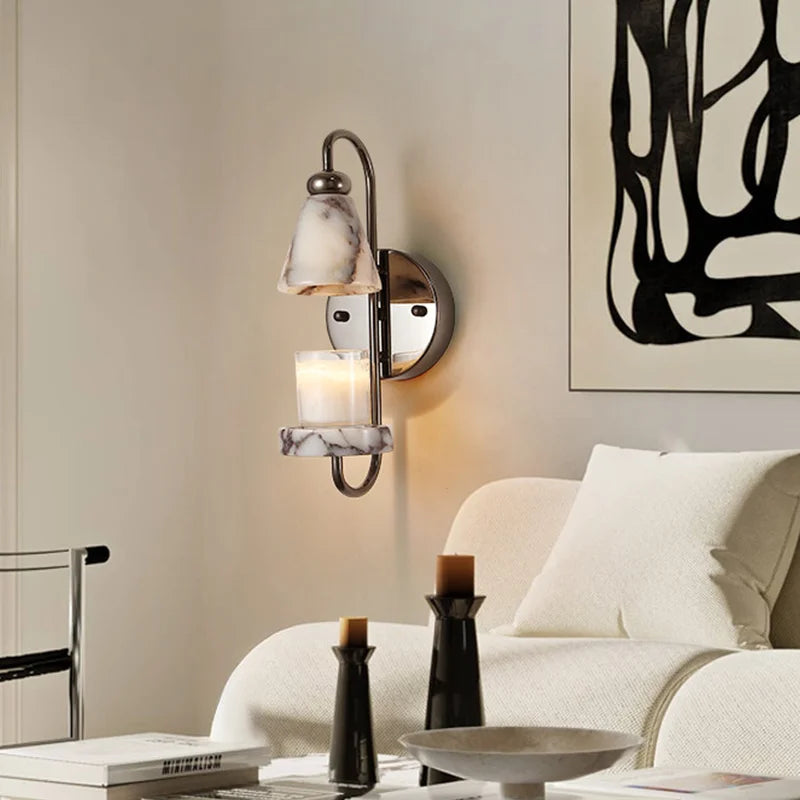 Elvy Art Deco Marble Candle Holder Wall Light Warm | Celestre