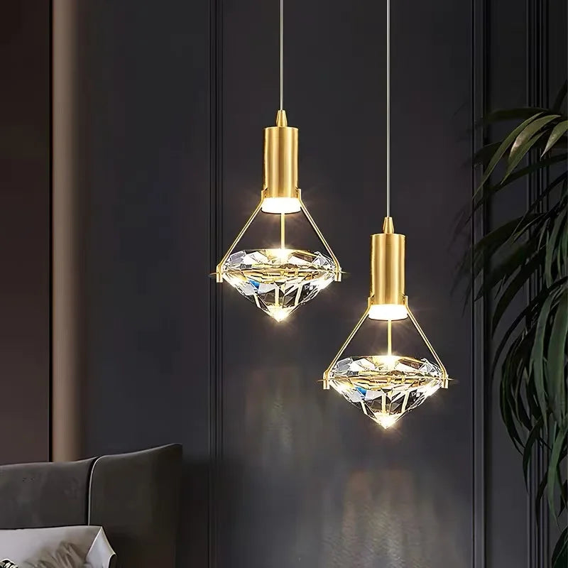 Vorna Modern Brass Crystal Diamond Pendant Light | Celestre