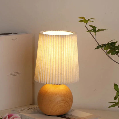 Jiro Round Pleated Table Lamp Log-Wood | Celestre