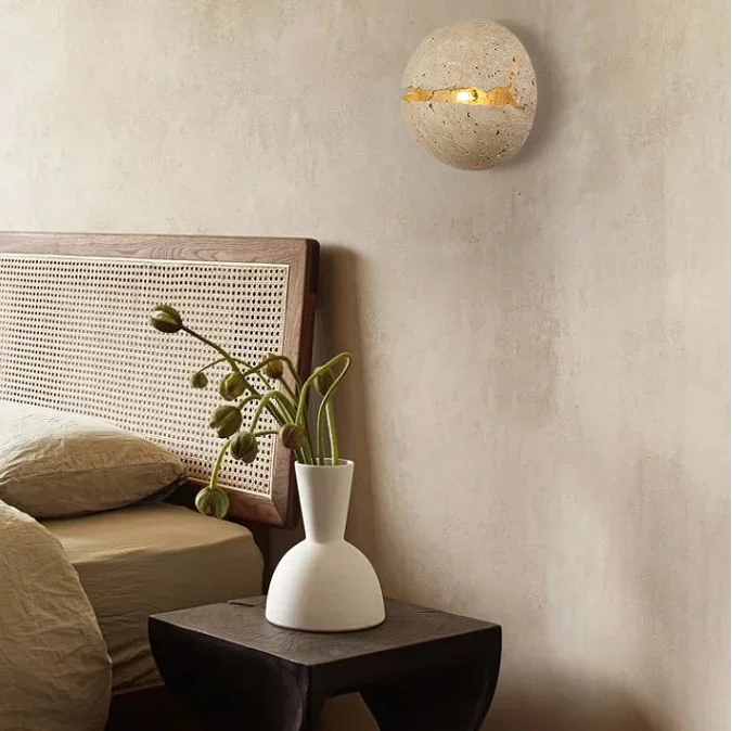 Eris Travertine Cracked Sphere Wall Light | Celestre