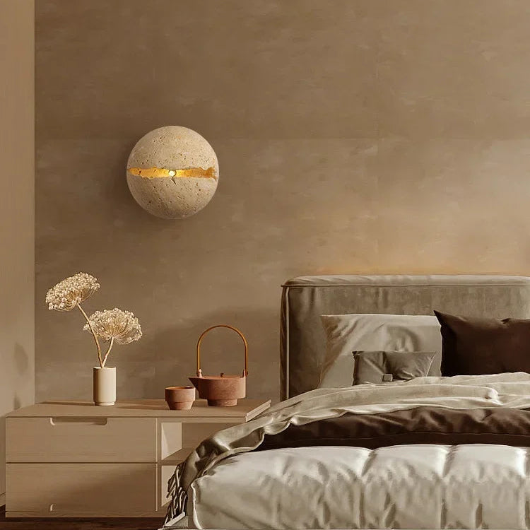 Eris Travertine Cracked Sphere Wall Light | Celestre