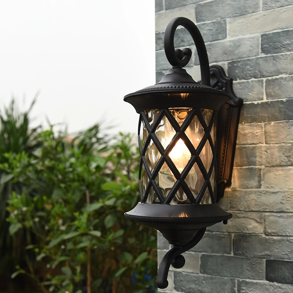 Hila Scroll Arm Lattice Outdoor Wall Light Black | Celestre
