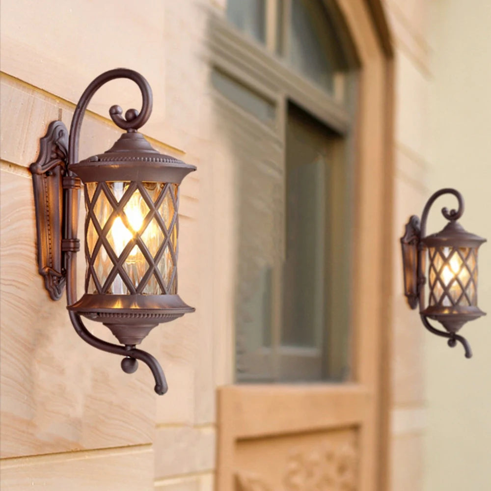 Hila Scroll Arm Lattice Outdoor Wall Light | Celestre
