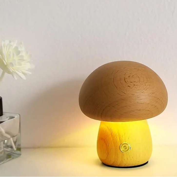 Iric Wooden Mushroom Table Lamp Log Wood D 9 cm x H 10.5 cm | Celestre