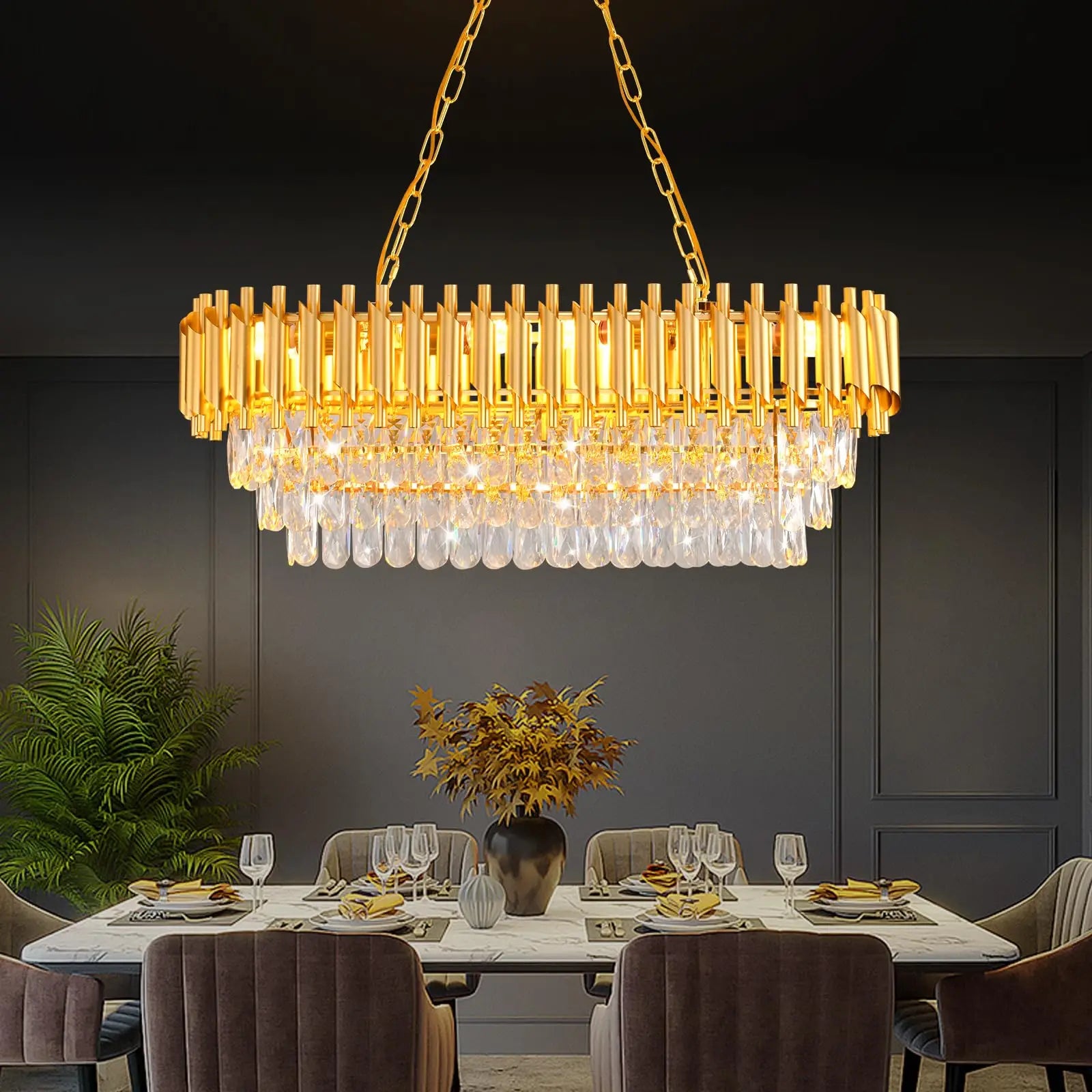 Lixa Rectangular Raindrop Crystal Chandelier | Celestre