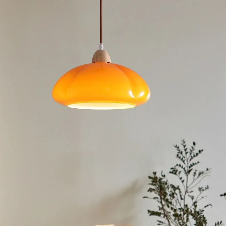 Zela Pumpkin Ribbed Pendant Light Orange | Celestre
