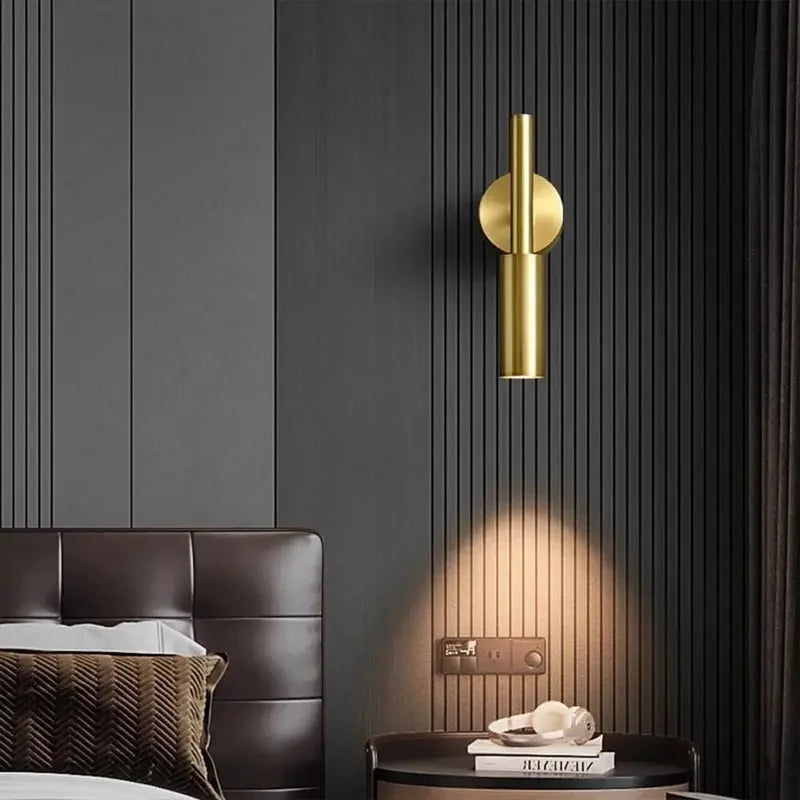 Senni Minimalist Brass Cylinder Up Down Wall Light Gold | Celestre