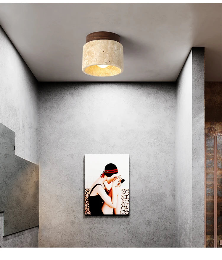 Naren Travertine and Wood Ceiling Light | Celestre