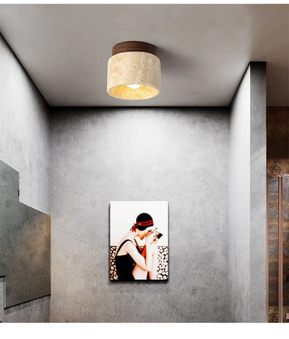Naren Travertine and Wood Ceiling Light | Celestre