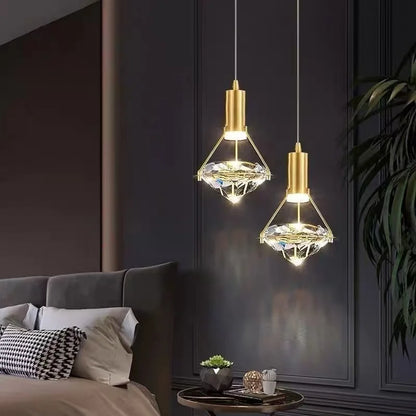 Vorna Modern Brass Crystal Diamond Pendant Light | Celestre