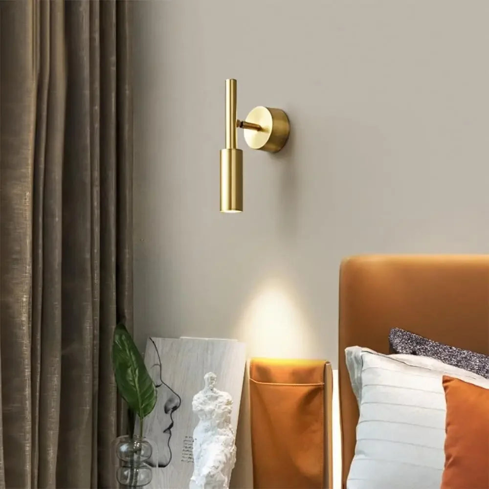 Senni Minimalist Brass Cylinder Up Down Wall Light Gold | Celestre