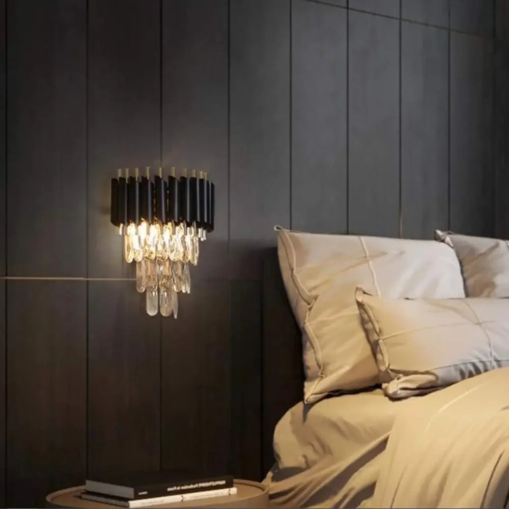Evis Tiered Crystal Tubular Wall Light | Celestre
