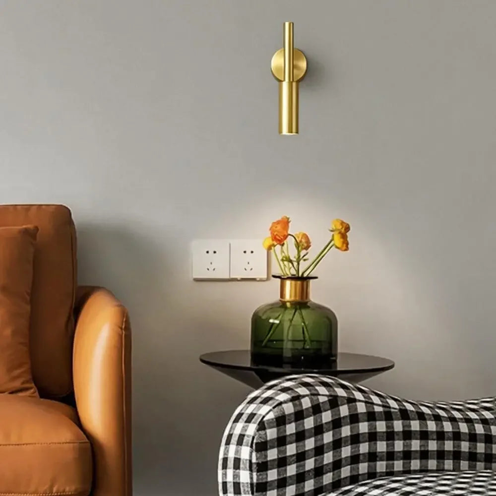 Senni Minimalist Brass Cylinder Up Down Wall Light Gold | Celestre