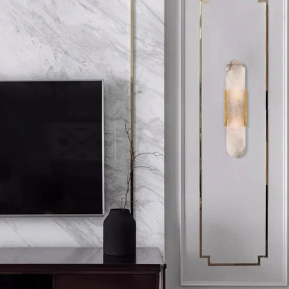 Liro Alabaster Pill Shaped Wall Light Gold 35cm | Celestre