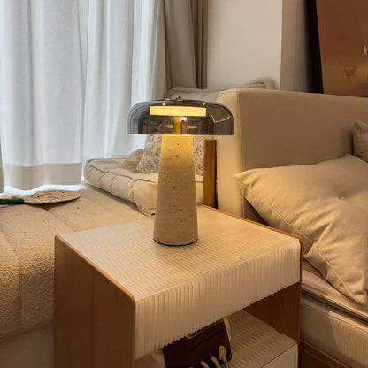 Zyre Travertine Mushroom Table Lamp | Celestre
