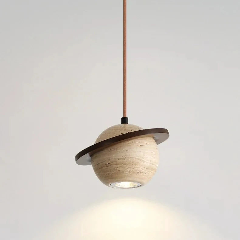 Brevi Saturn Travertine Pendant Light Walnut | Celestre