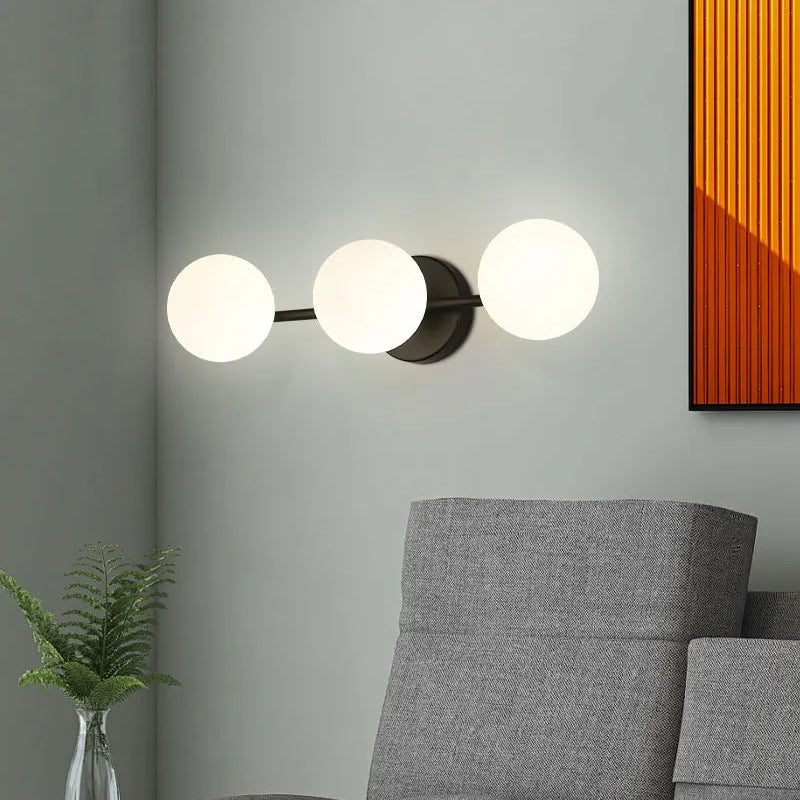 Naro Glass Globe Wall Light Black 3 Heads | Celestre