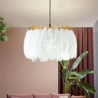 Gini Round Ostrich Plumes Pendant Light | Celestre