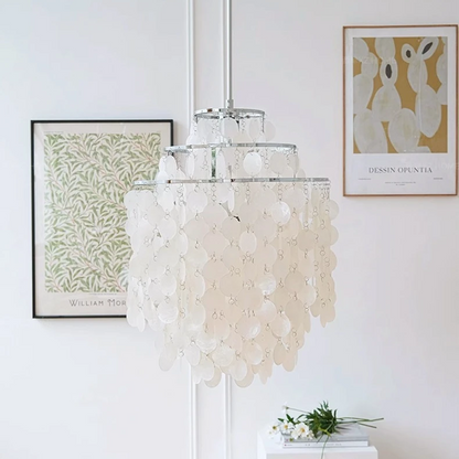 Evell Round Shell Chandelier Three Layer-D40cm Silver | Celestre