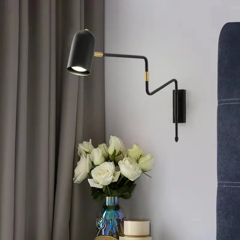 Arvel Minimalist Iron Swing Arm Wall Light Black | Celestre