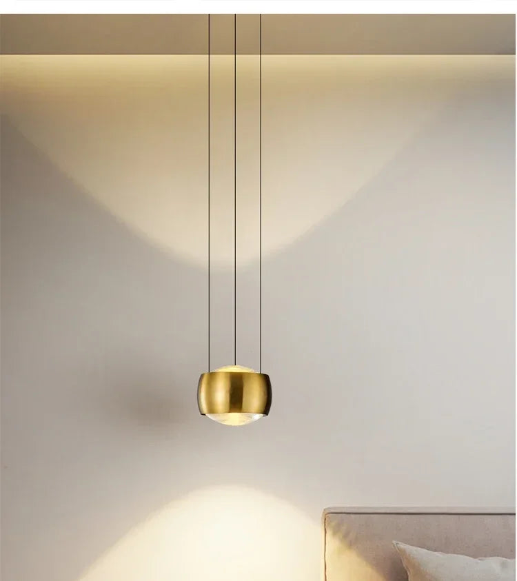 Mavri Minimalist Lens Drum LED Pendant Light Gold | Celestre
