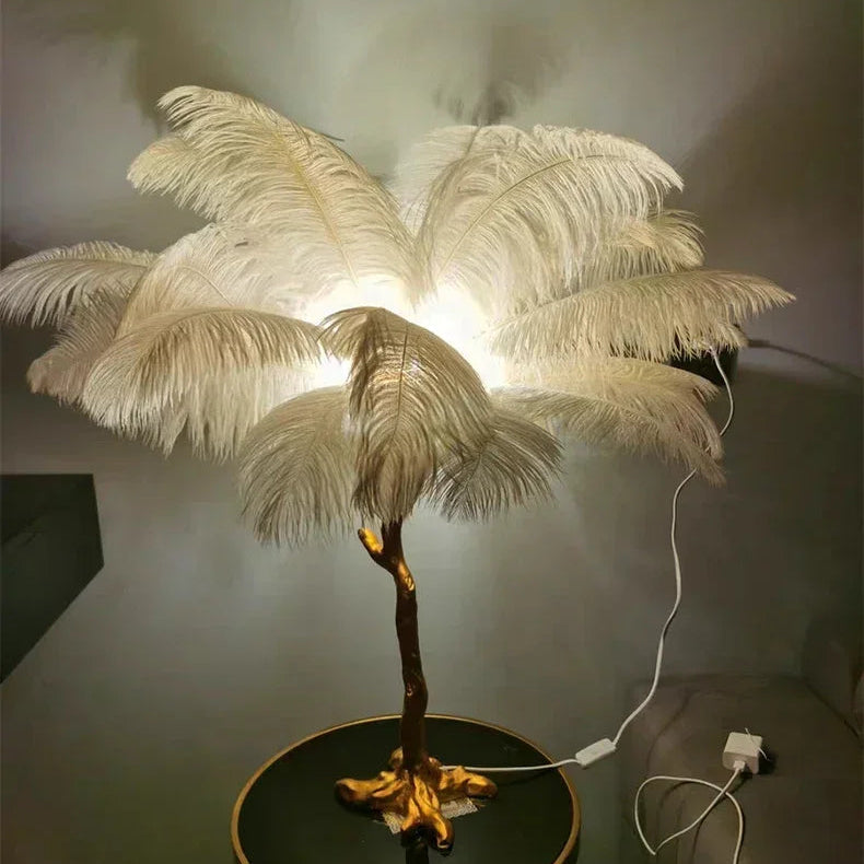 Virel Feather Floor Lamp Khaki H80 cm-25 Feathers | Celestre